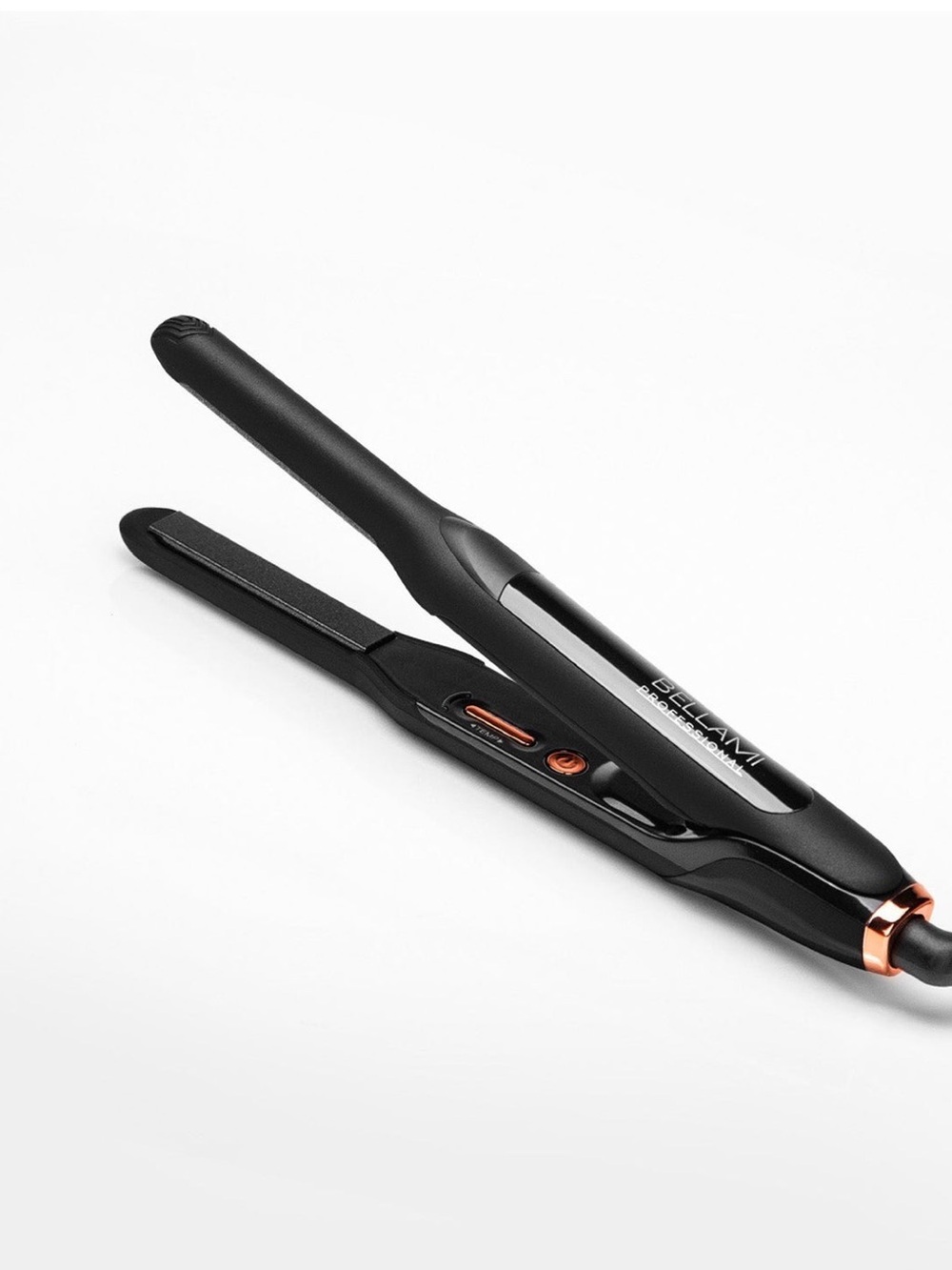 Bellami Professional Black Hair Flat Iron Straightener with Rose Gold Accents